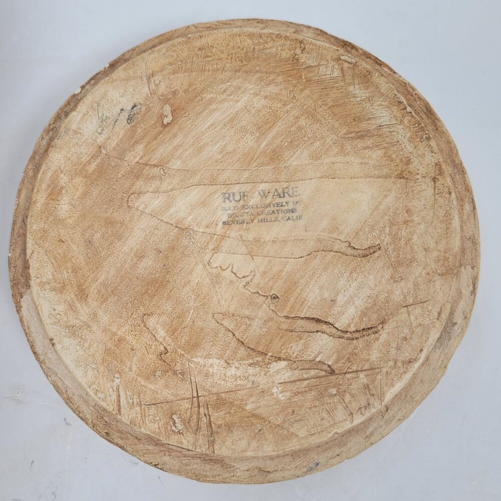 VTG Ruf Ware Bonita Creations Beverly Hills Wood & Aqua Ceramic Bowl Modern MCM - Picture 7 of 8